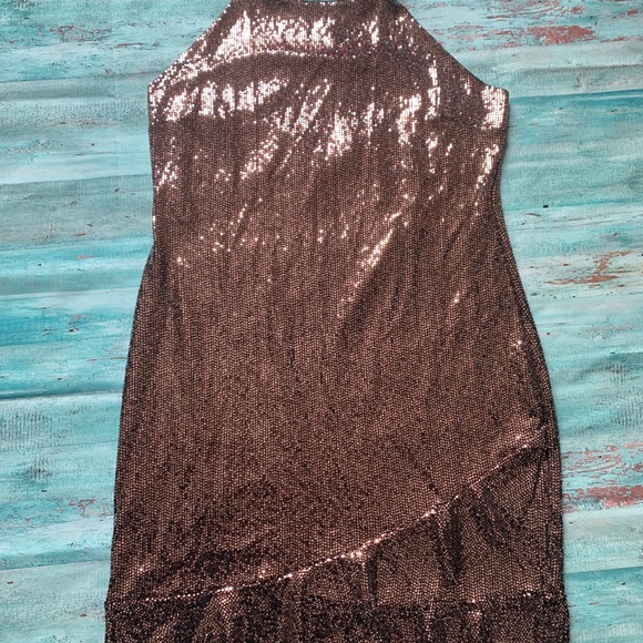 Bluebell bronze glitter sparkly ruffle spaghetti strap plus size mini dress 3X - Picture 2 of 5